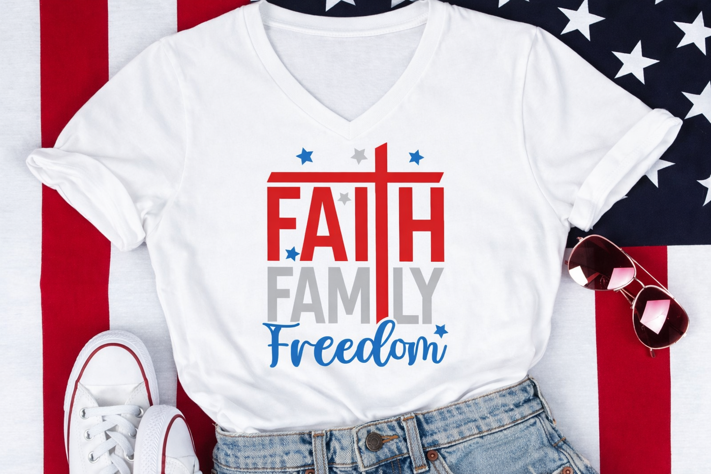 Faith Family Freedom-Ladies Tee